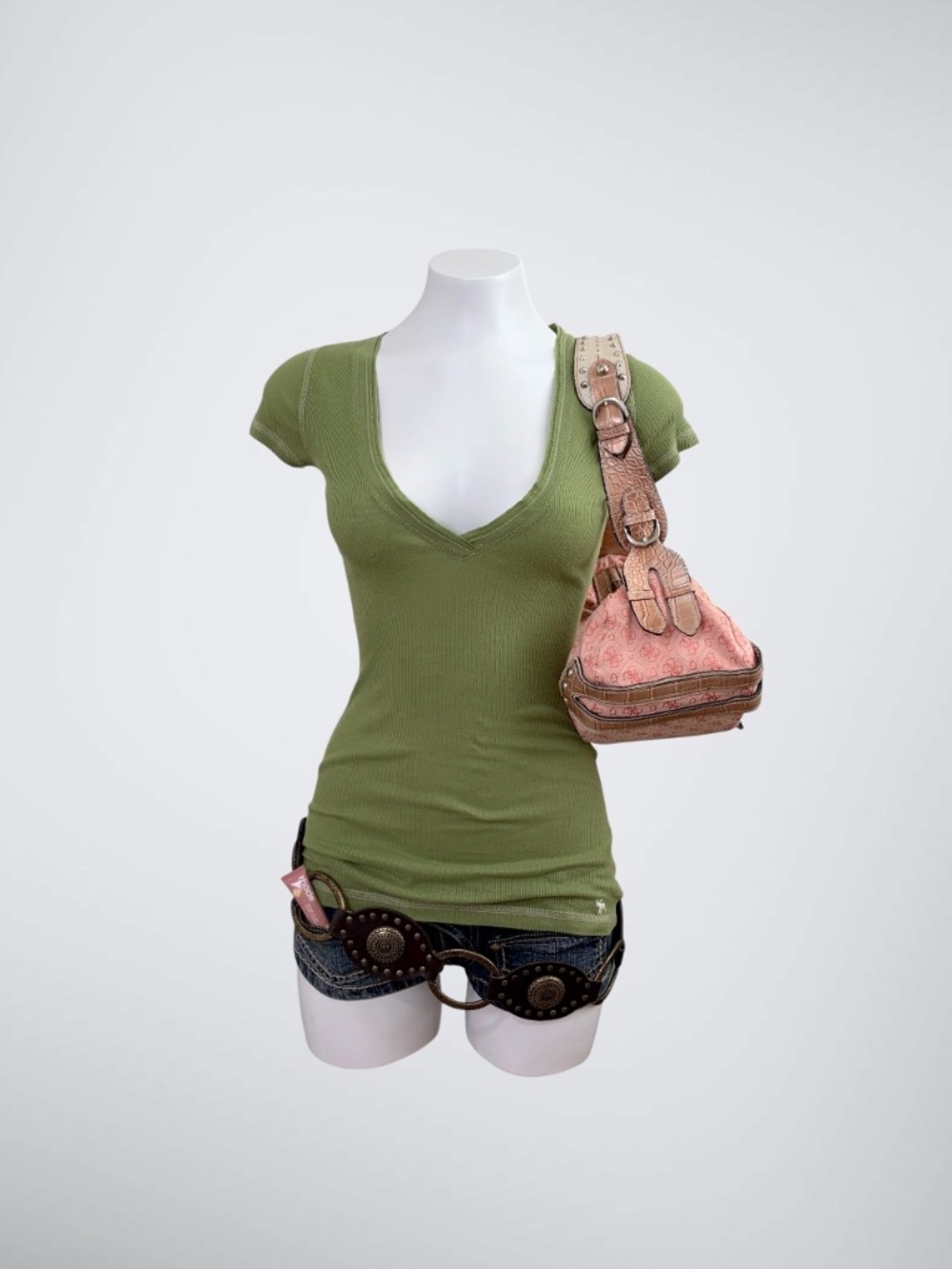 VTG 2000s Abercrombie & Fitch Green V-Neck Ribbed Shirt